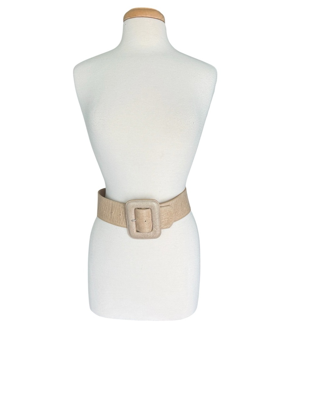 Vintage LEATHEROCK Wide Beige Textured Waist with Covered Buckle Leather Belt